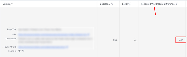 Viewing rendered word count in Lumar based on a crawl.
